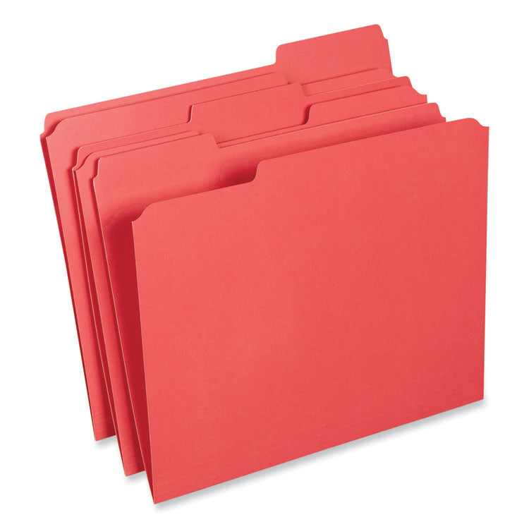 Universal® Reinforced Top-Tab File Folders, 1/3-Cut Tabs: Assorted, Letter Size, 1" Expansion, Red, 100/Box (UNV16163) Box of 100