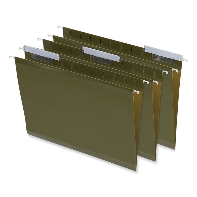 Universal® Deluxe Reinforced Recycled Hanging File Folders, Letter Size, 1/3-Cut Tabs, Standard Green, 25/Box (UNV24113)