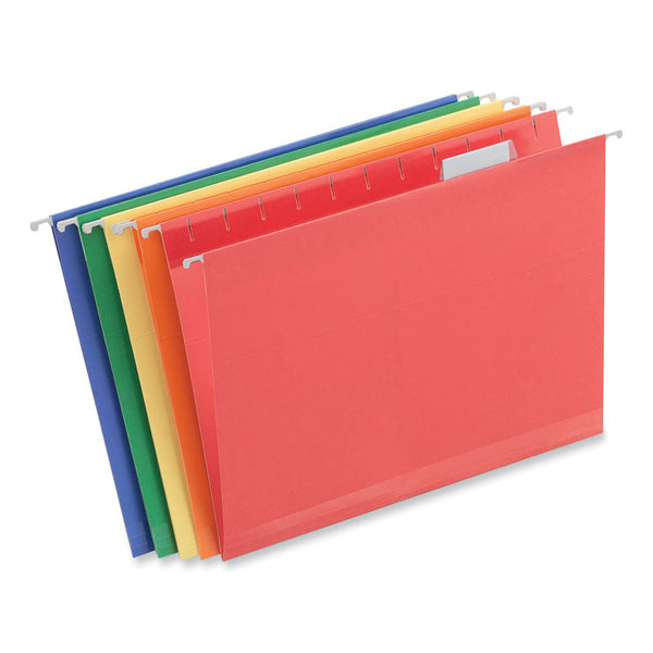 Universal® Deluxe Reinforced Recycled Hanging File Folders, Letter Size, 1/5-Cut Tabs, Assorted, 25/Box (UNV34112)