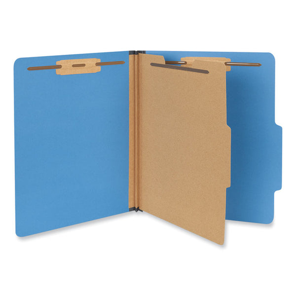 Universal® Bright Colored Pressboard Classification Folders, 2" Expansion, 1 Divider, 4 Fasteners, Letter Size, Cobalt Blue, 10/Box (UNV10201)