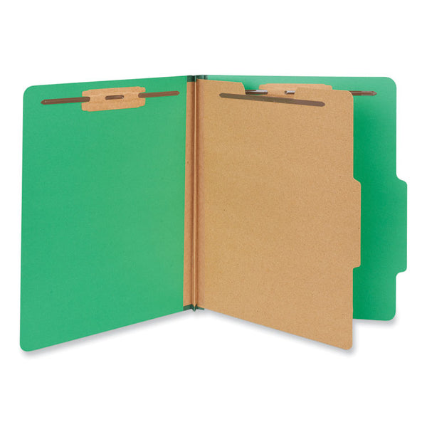 Universal® Bright Colored Pressboard Classification Folders, 2" Expansion, 1 Divider, 4 Fasteners, Letter Size, Emerald Green, 10/Box (UNV10202)