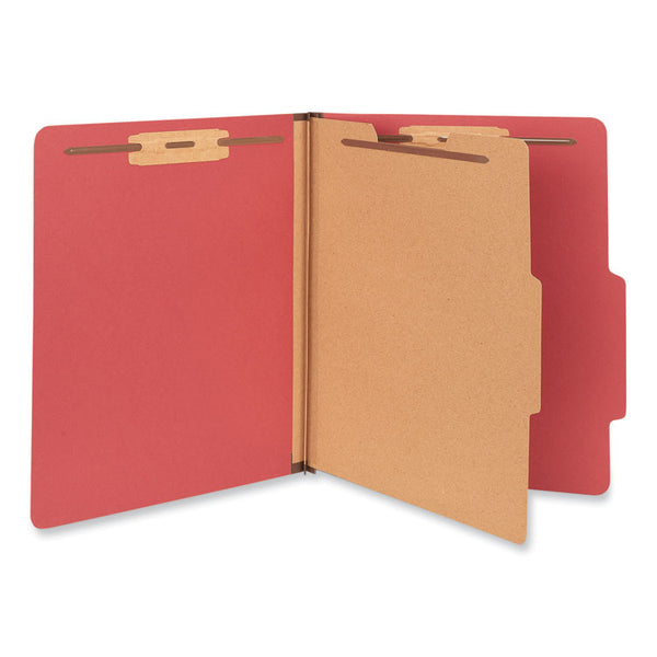 Universal® Bright Colored Pressboard Classification Folders, 2" Expansion, 1 Divider, 4 Fasteners, Letter Size, Ruby Red, 10/Box (UNV10203)