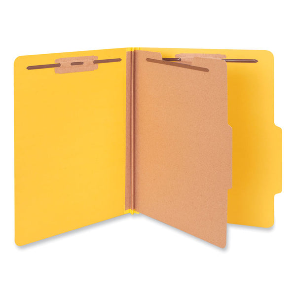 Universal® Bright Colored Pressboard Classification Folders, 2" Expansion, 1 Divider, 4 Fasteners, Letter Size, Yellow Exterior, 10/Box (UNV10204)