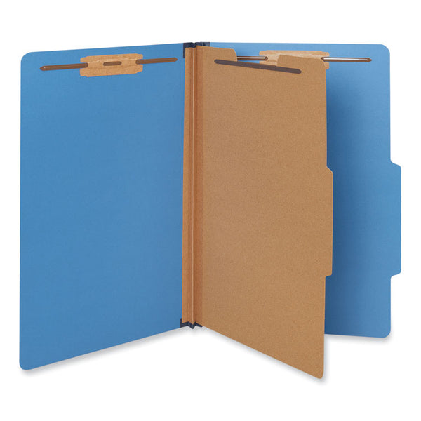 Universal® Bright Colored Pressboard Classification Folders, 2" Expansion, 1 Divider, 4 Fasteners, Legal Size, Cobalt Blue, 10/Box (UNV10211)