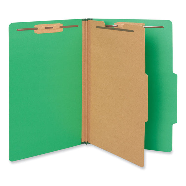 Universal® Bright Colored Pressboard Classification Folders, 2" Expansion, 1 Divider, 4 Fasteners, Legal Size, Emerald Green, 10/Box (UNV10212)