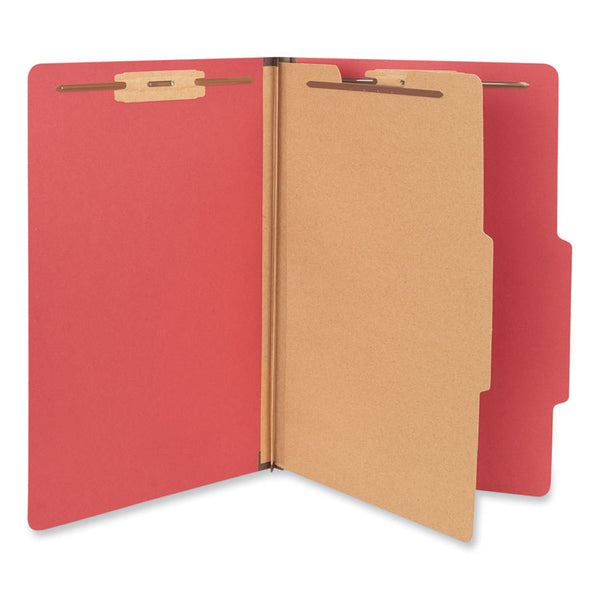 Universal® Bright Colored Pressboard Classification Folders, 2" Expansion, 1 Divider, 4 Fasteners, Legal Size, Ruby Red Exterior, 10/Box (UNV10213)