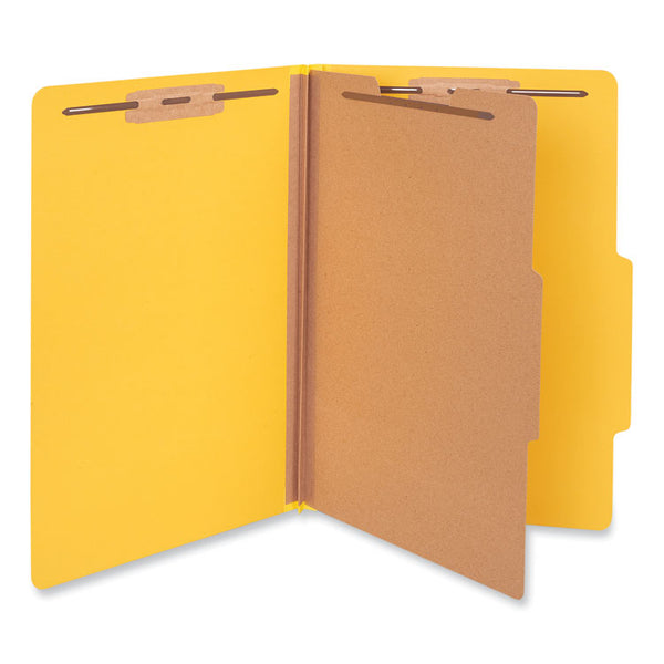 Universal® Bright Colored Pressboard Classification Folders, 2" Expansion, 1 Divider, 4 Fasteners, Legal Size, Yellow Exterior, 10/Box (UNV10214)