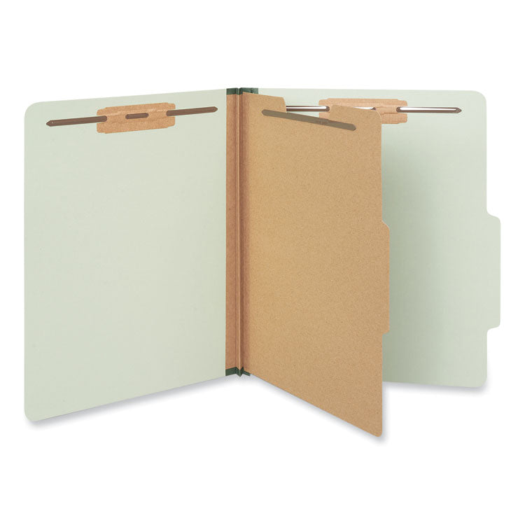 Universal® Four-Section Pressboard Classification Folders, 2" Expansion, 1 Divider, 4 Fasteners, Letter Size, Green Exterior, 10/Box (UNV10251) Each