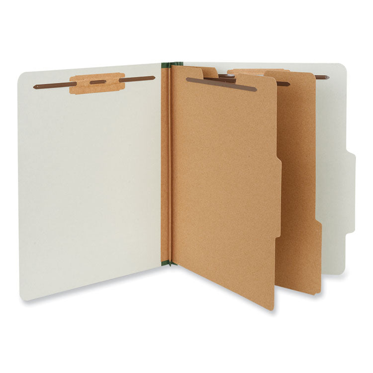 Universal® Six-Section Pressboard Classification Folders, 2" Expansion, 2 Dividers, 6 Fasteners, Letter Size, Gray Exterior, 10/Box (UNV10272)