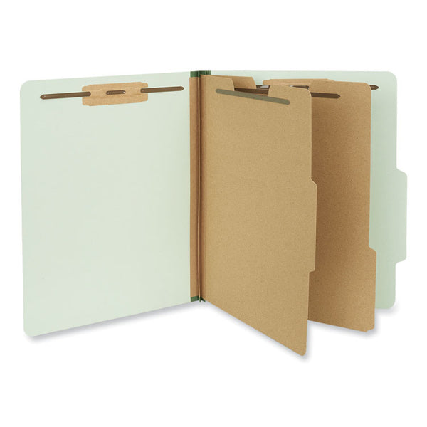 Universal® Six-Section Pressboard Classification Folders, 2" Expansion, 2 Dividers, 6 Fasteners, Letter Size, Gray-Green, 10/Box (UNV10273)