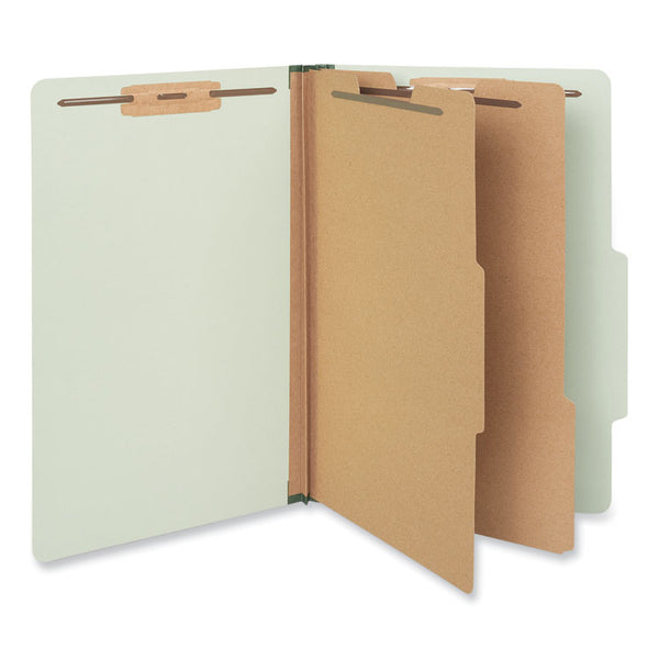 Universal® Six-Section Pressboard Classification Folders, 2" Expansion, 2 Dividers, 6 Fasteners, Legal Size, Green Exterior, 10/Box (UNV10281)