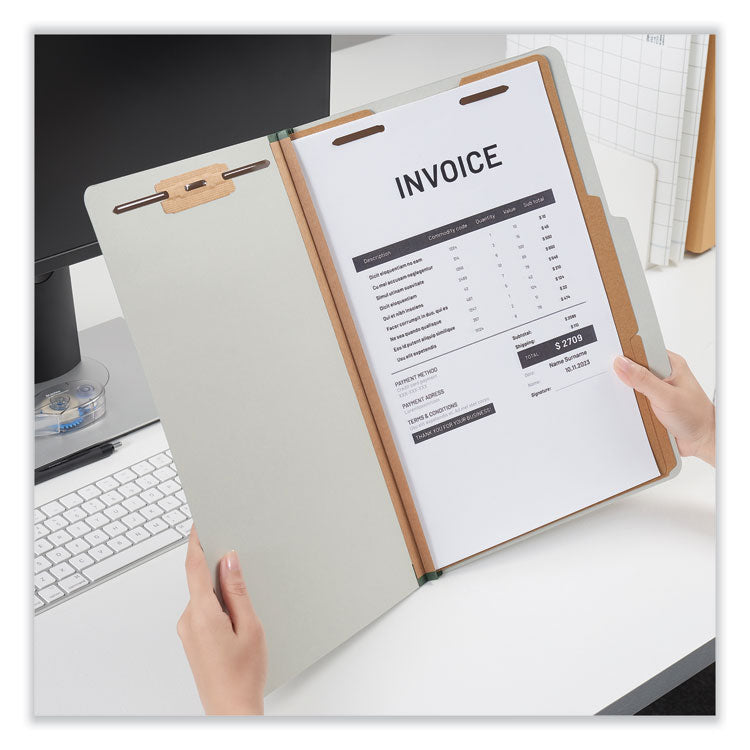 Universal® Six-Section Pressboard Classification Folders, 2" Expansion, 2 Dividers, 6 Fasteners, Legal Size, Gray Exterior, 10/Box (UNV10282) Each