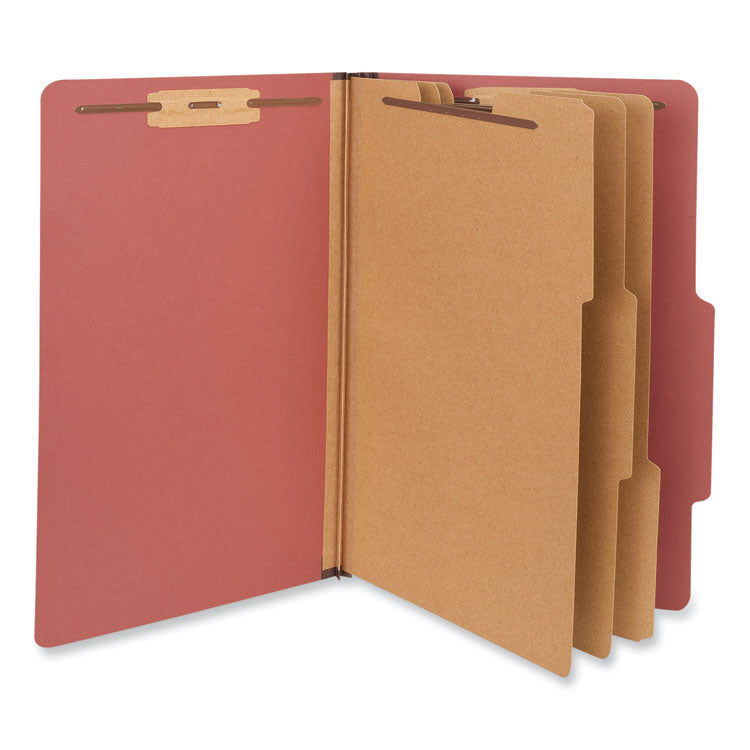 Universal® Eight-Section Pressboard Classification Folders, 3" Expansion, 3 Dividers, 8 Fasteners, Legal Size, Red Exterior, 10/Box (UNV10295) Each