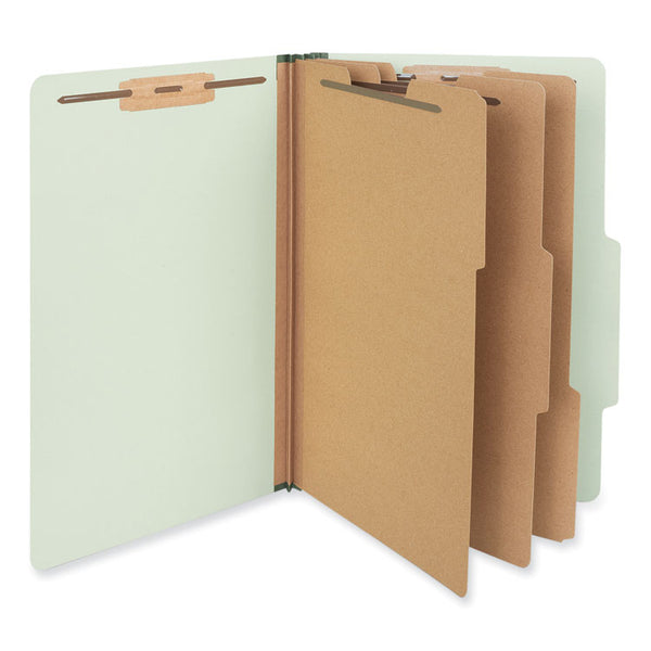 Universal® Eight-Section Pressboard Classification Folders, 3" Expansion, 3 Dividers, 8 Fasteners, Legal Size, Green Exterior, 10/Box (UNV10296)