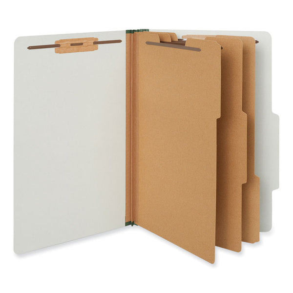 Universal® Eight-Section Pressboard Classification Folders, 3" Expansion, 3 Dividers, 8 Fasteners, Legal Size, Gray Exterior, 10/Box (UNV10297)