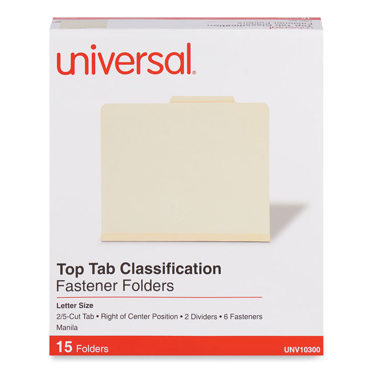 Universal® Six-Section Classification Folders, 2" Expansion, 2 Dividers, 6 Fasteners, Letter Size, Manila Exterior, 15/Box (UNV10300) Each