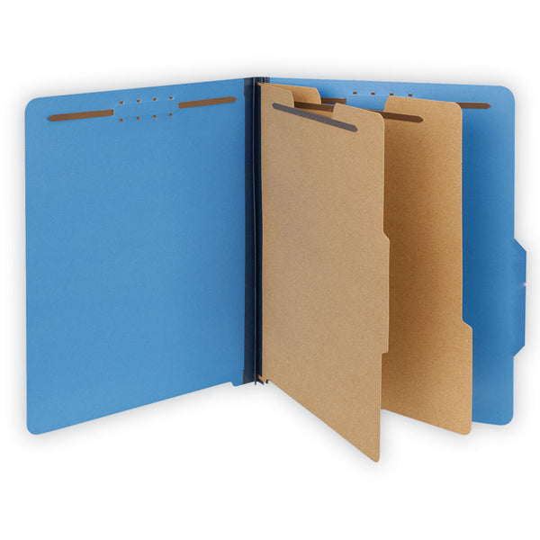 Universal® Bright Colored Pressboard Classification Folders, 2" Expansion, 2 Dividers, 6 Fasteners, Letter Size, Cobalt Blue, 10/Box (UNV10301)