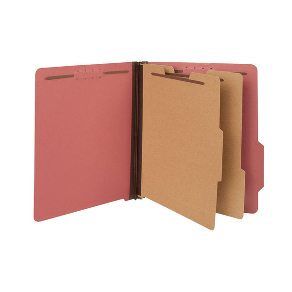 Universal® Bright Colored Pressboard Classification Folders, 2" Expansion, 2 Dividers, 6 Fasteners, Letter Size, Ruby Red, 10/Box (UNV10303)