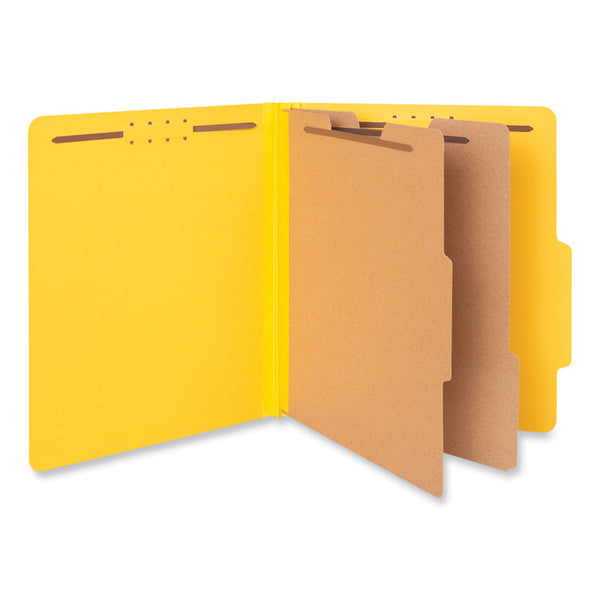 Universal® Bright Colored Pressboard Classification Folders, 2" Expansion, 2 Dividers, 6 Fasteners, Letter Size, Yellow Exterior, 10/Box (UNV10304)