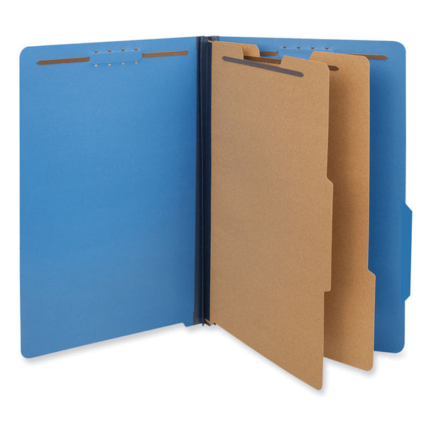 Universal® Bright Colored Pressboard Classification Folders, 2" Expansion, 2 Dividers, 6 Fasteners, Legal Size, Cobalt Blue, 10/Box (UNV10311)