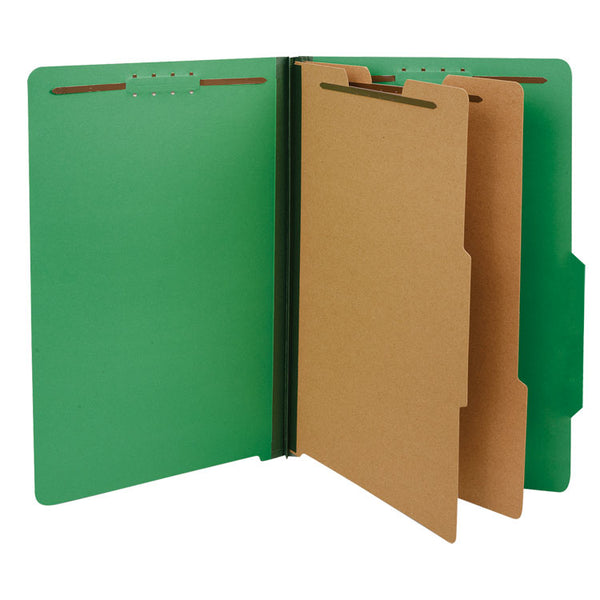 Universal® Bright Colored Pressboard Classification Folders, 2" Expansion, 2 Dividers, 6 Fasteners, Legal Size, Emerald Green, 10/Box (UNV10312)