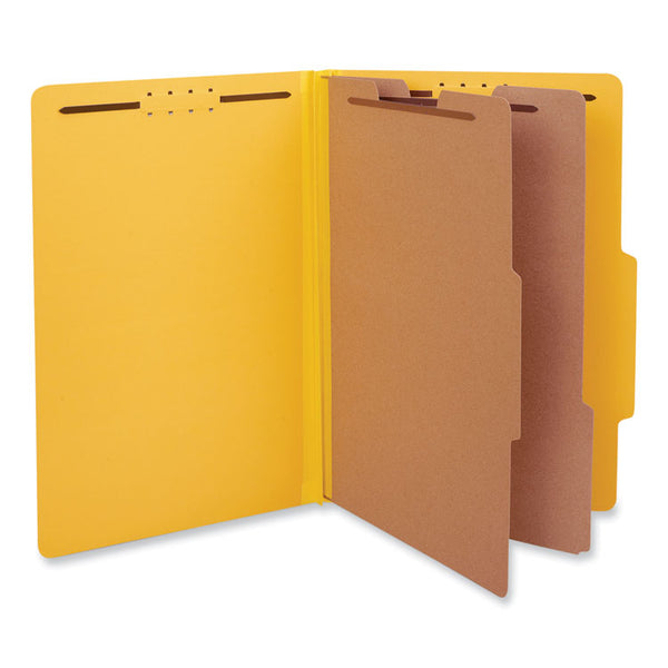 Universal® Bright Colored Pressboard Classification Folders, 2" Expansion, 2 Dividers, 6 Fasteners, Legal Size, Yellow Exterior, 10/Box (UNV10314)