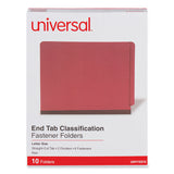 Universal® Red Pressboard End Tab Classification Folders, 2" Expansion, 2 Dividers, 6 Fasteners, Letter Size, Red Exterior, 10/Box (UNV10315)