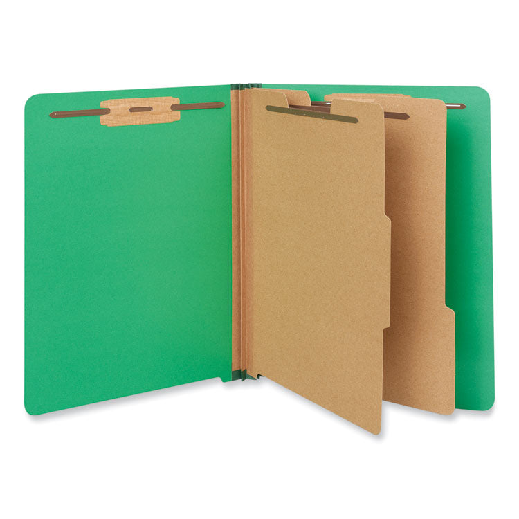 Universal® Deluxe Six-Section Pressboard End Tab Classification Folders, 2 Dividers, 6 Fasteners, Letter Size, Green, 10/Box (UNV10317)