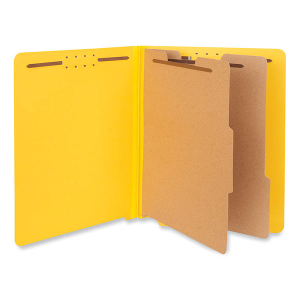 Universal® Deluxe Six-Section Pressboard End Tab Classification Folders, 2 Dividers, 6 Fasteners, Letter Size, Yellow, 10/Box (UNV10319)