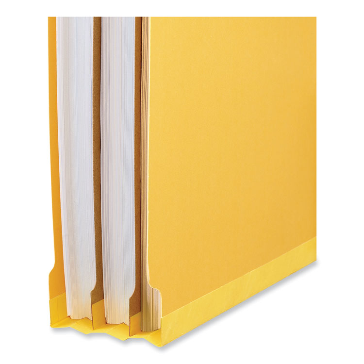 Universal® Deluxe Six-Section Pressboard End Tab Classification Folders, 2 Dividers, 6 Fasteners, Letter Size, Yellow, 10/Box (UNV10319)