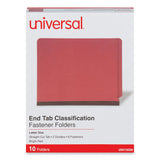 Universal® Deluxe Six-Section Pressboard End Tab Classification Folders, 2 Dividers, 6 Fasteners, Letter Size, Bright Red, 10/Box (UNV10320)