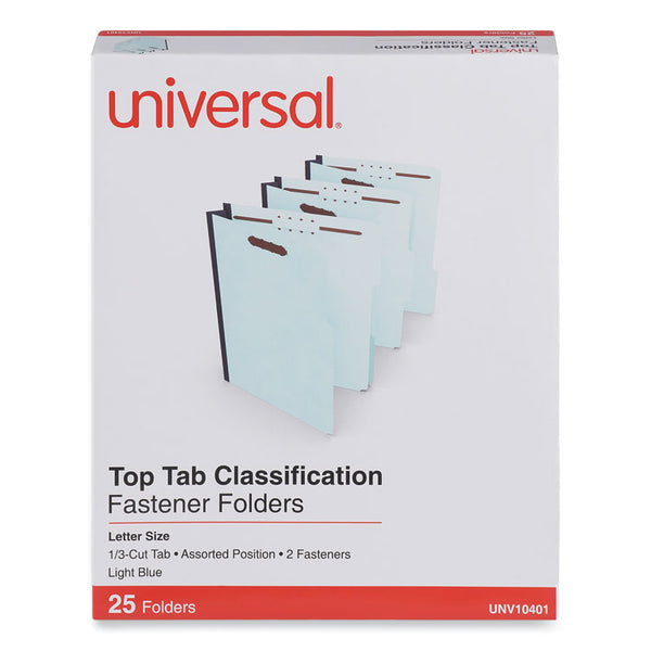 Universal® Top Tab Classification Folders, 2" Expansion, 2 Fasteners, Letter Size, Light Blue Exterior, 25/Box (UNV10401)