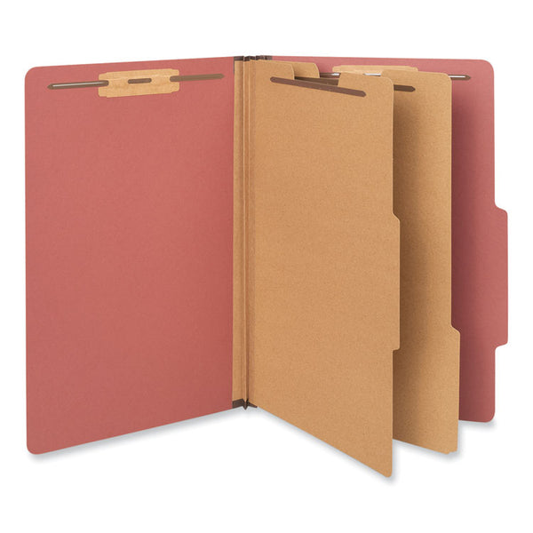 Universal® Six-Section Classification Folders, Heavy-Duty Pressboard Cover, 2 Dividers, 6 Fasteners, Legal Size, Brick Red, 20/Box (UNV10403)