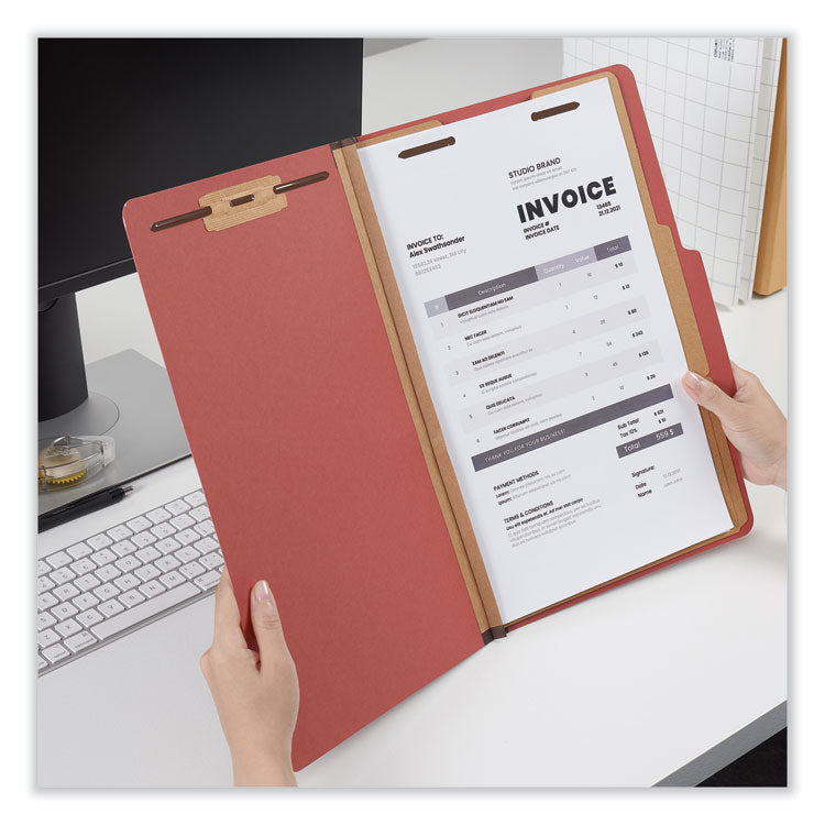 Universal® Six-Section Classification Folders, Heavy-Duty Pressboard Cover, 2 Dividers, 6 Fasteners, Legal Size, Brick Red, 20/Box (UNV10403) Box of 20