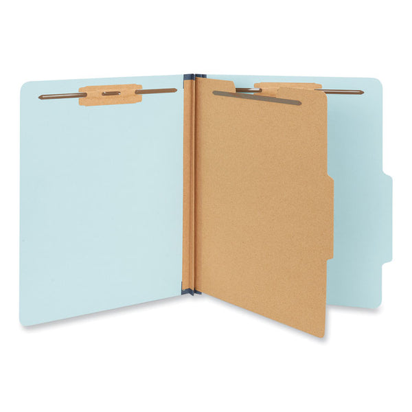 Universal® Four-Section Pressboard Classification Folders, 1.75" Expansion, 1 Divider, 4 Fasteners, Letter Size, Light Blue, 20/Box (UNV10404)