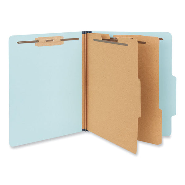 Universal® Six-Section Pressboard Classification Folders, 2.5" Expansion, 2 Dividers, 6 Fasteners, Letter Size, Light Blue, 20/Box (UNV10405)