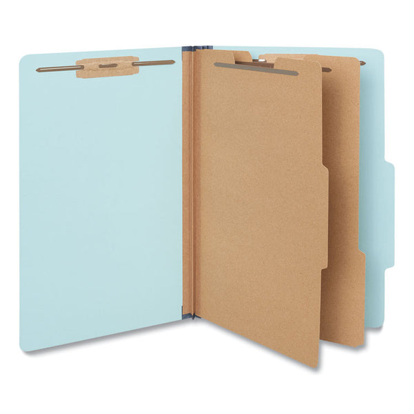 Universal® Six-Section Classification Folders, Heavy-Duty Pressboard Cover, 2 Dividers, 6 Fasteners, Legal Size, Light Blue, 20/Box (UNV10406)