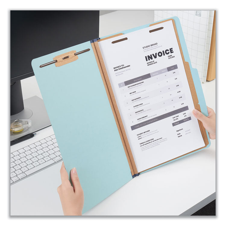 Universal® Six-Section Classification Folders, Heavy-Duty Pressboard Cover, 2 Dividers, 6 Fasteners, Legal Size, Light Blue, 20/Box (UNV10406) Box of 20