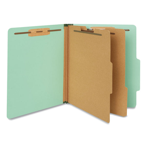 Universal® Six-Section Classification Folders, Heavy-Duty Pressboard Cover, 2 Dividers, 6 Fasteners, Letter Size, Light Green, 20/Box (UNV10407)