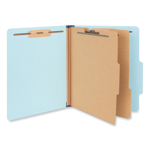 Universal® Six-Section Classification Folders, Heavy-Duty Pressboard Cover, 2 Dividers, 6 Fasteners, Letter Size, Light Blue, 20/Box (UNV10409)