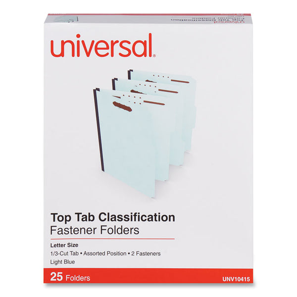 Universal® Top Tab Classification Folders, 1" Expansion, 2 Fasteners, Letter Size, Light Blue Exterior, 25/Box (UNV10415)