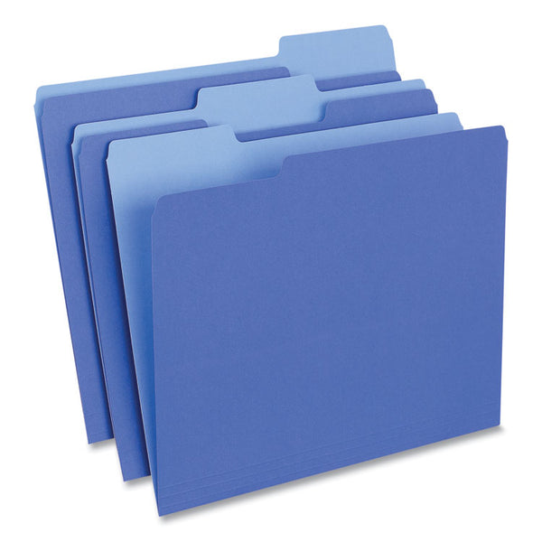 Universal® Deluxe Colored Top Tab File Folders, 1/3-Cut Tabs: Assorted, Letter Size, Blue/Light Blue, 100/Box (UNV10501)