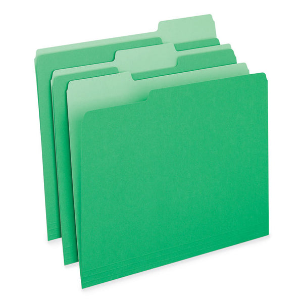 Universal® Deluxe Colored Top Tab File Folders, 1/3-Cut Tabs: Assorted, Letter Size, Green/Light Green, 100/Box (UNV10502)