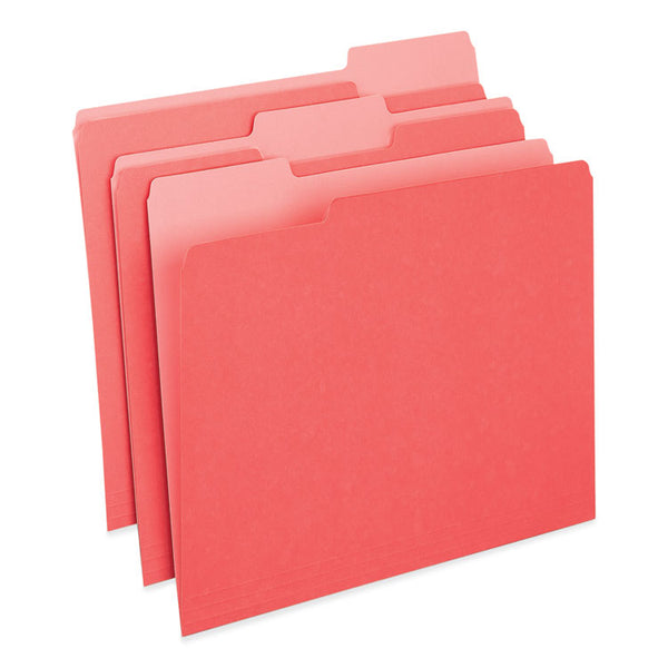 Universal® Deluxe Colored Top Tab File Folders, 1/3-Cut Tabs: Assorted, Letter Size, Red/Light Red, 100/Box (UNV10503)