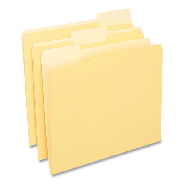 Universal® Deluxe Colored Top Tab File Folders, 1/3-Cut Tabs: Assorted, Letter Size, Yellow/Light Yellow, 100/Box (UNV10504)