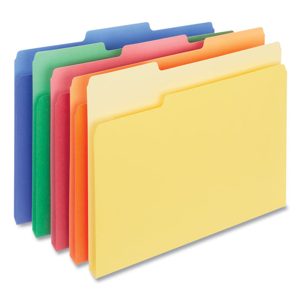 Universal® Deluxe Colored Top Tab File Folders, 1/3-Cut Tabs: Assorted, Letter Size, Assorted Colors, 100/Box (UNV10506)