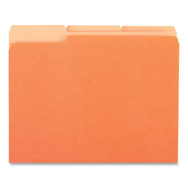 Universal® Deluxe Colored Top Tab File Folders, 1/3-Cut Tabs: Assorted, Letter Size, Orange/Light Orange, 100/Box (UNV10507)