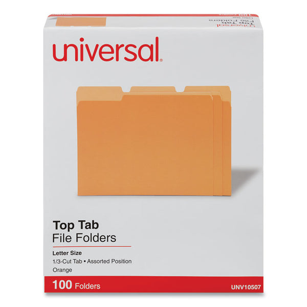 Universal® Deluxe Colored Top Tab File Folders, 1/3-Cut Tabs: Assorted, Letter Size, Orange/Light Orange, 100/Box (UNV10507)