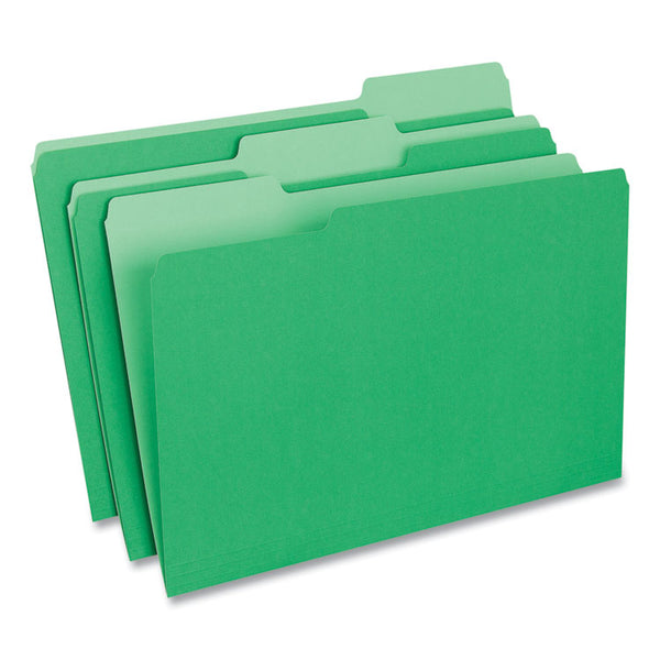 Universal® Deluxe Colored Top Tab File Folders, 1/3-Cut Tabs: Assorted, Legal Size, Bright Green/Light Green, 100/Box (UNV10522)