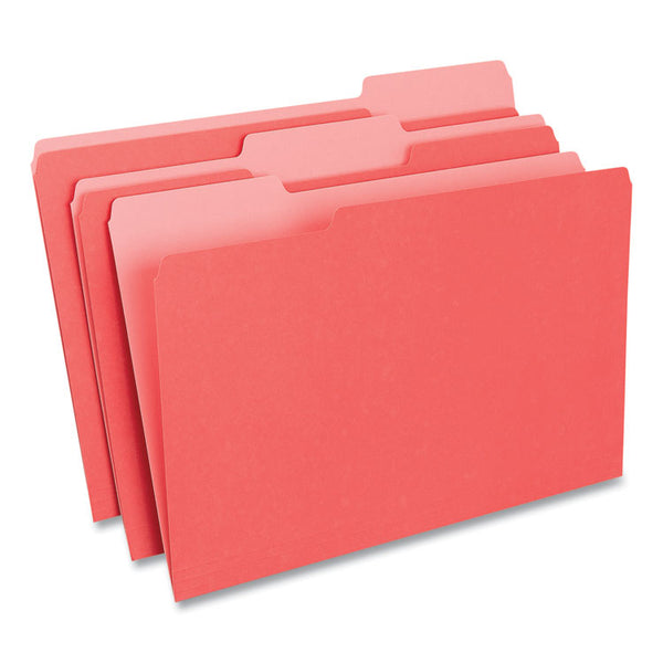 Universal® Deluxe Colored Top Tab File Folders, 1/3-Cut Tabs: Assorted, Legal Size, Red/Light Red, 100/Box (UNV10523)